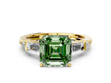 Yellow gold Fancy Green Asscher  Cut Diamond Ring with Baguette Side Stones, Channel Set Band, and Four-Prong Setting_24