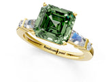 Yellow gold Fancy Green Asscher  Cut Diamond Ring with Baguette Side Stones, Channel Set Band, and Four-Prong Setting_25