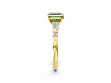 Yellow gold Fancy Green Asscher  Cut Diamond Ring with Baguette Side Stones, Channel Set Band, and Four-Prong Setting_26