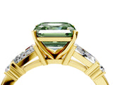 Yellow gold Fancy Green Asscher  Cut Diamond Ring with Baguette Side Stones, Channel Set Band, and Four-Prong Setting_28