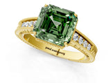 Yellow gold Fancy Green Asscher Cut Diamond Ring with Milgrain Pavé Band and Four-Prong Setting_21