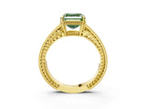 Yellow gold Fancy Green Asscher Cut Diamond Ring with Milgrain Pavé Band and Four-Prong Setting_23