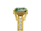 Yellow gold Fancy Green Asscher Cut Diamond Ring with Milgrain Pavé Band and Four-Prong Setting_25