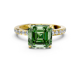 Yellow gold Fancy Green Asscher  Cut Diamond Ring with Pavé Band and Four-Prong Setting_17
