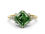 Yellow gold Fancy Green Asscher Cut Diamond Ring with Side Stones and Four-Prong Setting_58