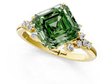 Yellow gold Fancy Green Asscher Cut Diamond Ring with Side Stones and Four-Prong Setting_59