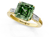 Yellow gold Fancy Green Asscher  Cut Diamond Ring with Tapered Baguette Side Stones in Four-Prong Setting_1