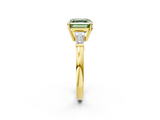 Yellow gold Fancy Green Asscher  Cut Diamond Ring with Tapered Baguette Side Stones in Four-Prong Setting_2