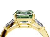 Yellow gold Fancy Green Asscher  Cut Diamond Ring with Tapered Baguette Side Stones in Four-Prong Setting_4