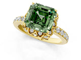 Yellow gold Fancy Green Asscher Cut Diamond Scalloped Halo Engagement Ring with Round Shared Prong Band_13
