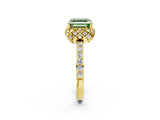 Yellow gold Fancy Green Asscher Cut Diamond Scalloped Halo Engagement Ring with Round Shared Prong Band_14