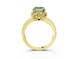 Yellow gold Fancy Green Asscher Cut Diamond Scalloped Halo Engagement Ring with Round Shared Prong Band_15
