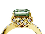 Yellow gold Fancy Green Asscher Cut Diamond Scalloped Halo Engagement Ring with Round Shared Prong Band_16