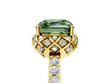 Yellow gold Fancy Green Asscher Cut Diamond Scalloped Halo Engagement Ring with Round Shared Prong Band_17