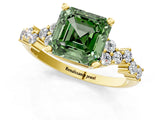Yellow gold Fancy Green Asscher Cut Diamond Scattered Round Accent Ring with Prong Setting_13