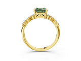 Yellow gold Fancy Green Asscher Cut Diamond Scattered Round Accent Ring with Prong Setting_15