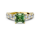 Yellow gold Fancy Green Asscher Cut Diamond Side Stone Engagement Ring with Four-Prong Setting_24