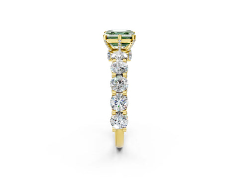 Yellow gold Fancy Green Asscher Cut Diamond Side Stone Engagement Ring with Four-Prong Setting_26
