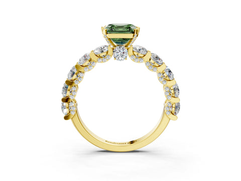 Yellow gold Fancy Green Asscher Cut Diamond Side Stone Engagement Ring with Four-Prong Setting_27