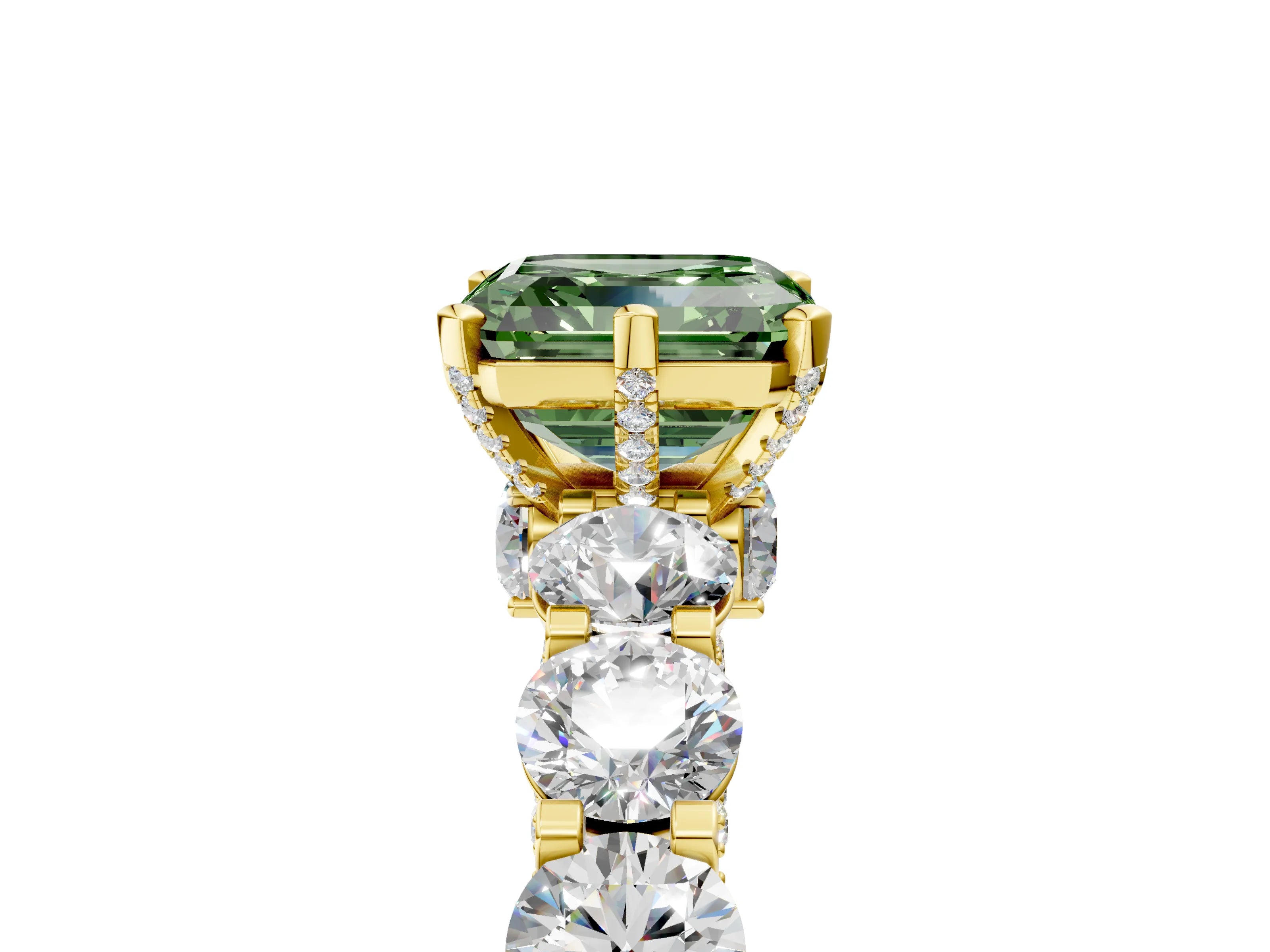 Yellow gold Fancy Green Asscher Cut Diamond Side Stone Engagement Ring with Four-Prong Setting_29