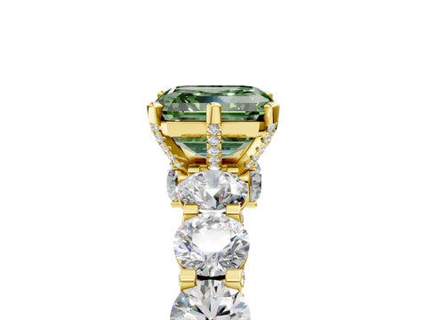 Yellow gold Fancy Green Asscher Cut Diamond Side Stone Engagement Ring with Four-Prong Setting_29