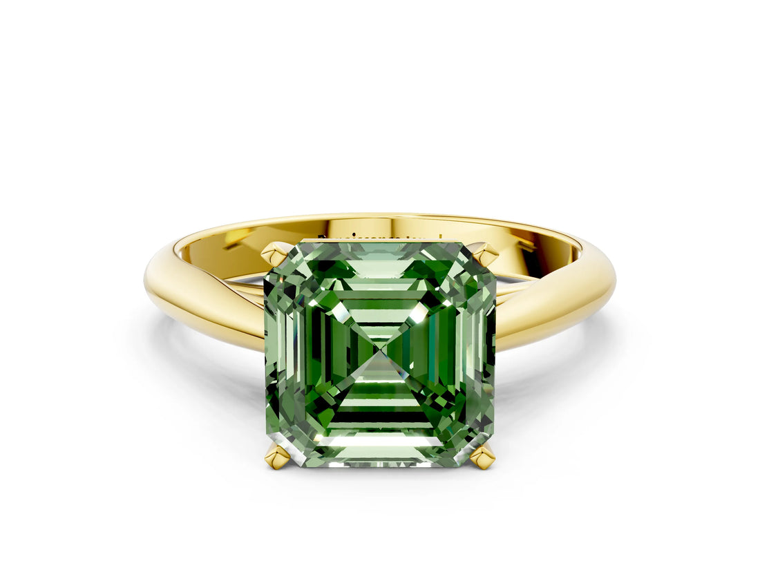 Yellow gold Fancy Green Asscher Cut Diamond Solitaire Engagement Ring with Cathedral Setting and Four-Prong Mount_72