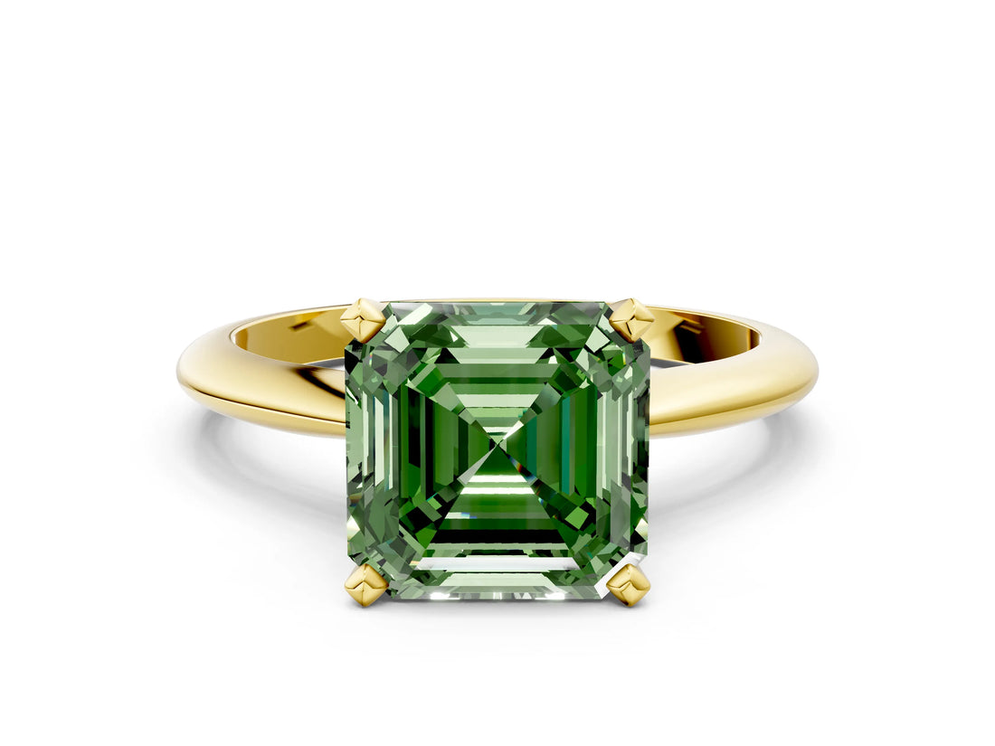 Yellow gold Fancy Green Asscher Cut Diamond Solitaire Engagement Ring with Classic Band and Four-Prong Setting_22