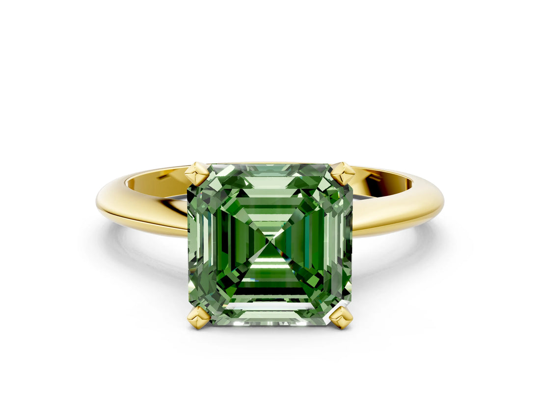 Yellow gold Fancy Green Asscher Cut Diamond Solitaire Engagement Ring with Classic Band and Four-Prong Setting_24