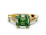 Yellow gold Fancy Green Asscher Cut Diamond Solitaire Engagement Ring with Twisted Pavé Band and Four-Prong Setting_48