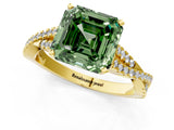 Yellow gold Fancy Green Asscher Cut Diamond Solitaire Engagement Ring with Twisted Pavé Band and Four-Prong Setting_49