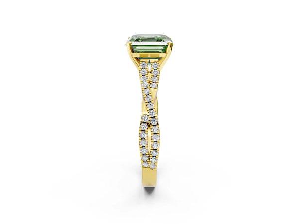 Yellow Gold Asscher Cut Twisted Pave Engagement Ring Setting for Fancy Green Center