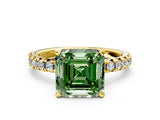 Yellow gold Fancy Green Asscher Cut Diamond Solitaire Pavé Engagement Ring with Round Band and Prong Setting_12