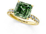 Yellow gold Fancy Green Asscher Cut Diamond Solitaire Pavé Engagement Ring with Round Band and Prong Setting_13