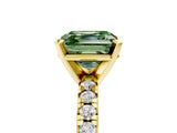Yellow gold Fancy Green Asscher Cut Diamond Solitaire Pavé Engagement Ring with Round Band and Prong Setting_17