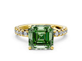 Yellow gold Fancy Green Asscher Cut Diamond Solitaire Pavé Engagement Ring with Round Band and Prong Setting_84