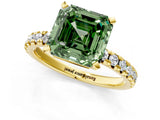 Yellow gold Fancy Green Asscher Cut Diamond Solitaire Pavé Engagement Ring with Round Band and Prong Setting_85