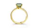 Yellow gold Fancy Green Asscher Cut Diamond Solitaire Pavé Engagement Ring with Round Band and Prong Setting_87
