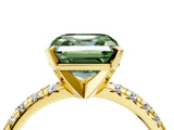 Yellow gold Fancy Green Asscher Cut Diamond Solitaire Pavé Engagement Ring with Round Band and Prong Setting_88