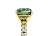 Yellow gold Fancy Green Asscher Cut Diamond Solitaire Pavé Engagement Ring with Round Band and Prong Setting_89