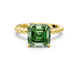 Yellow gold Fancy Green Asscher Cut Diamond Solitaire Ring with Beaded Band and Prong Setting_45