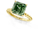Yellow gold Fancy Green Asscher Cut Diamond Solitaire Ring with Beaded Band and Prong Setting_46