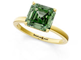 Yellow gold Fancy Green Asscher Cut Diamond Solitaire Ring with Classic Band and Four-Prong Setting_1