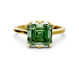 Yellow gold Fancy Green Asscher Cut Diamond Solitaire Ring with Flower Prong Setting and Classic Band_12