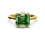 Yellow gold Fancy Green Asscher Cut Diamond Solitaire Ring with Flower Prong Setting and Classic Band_12