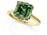 Yellow gold Fancy Green Asscher Cut Diamond Solitaire Ring with Flower Prong Setting and Classic Band_35