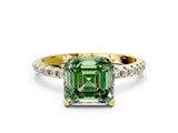 Yellow gold Fancy Green Asscher Cut Diamond Solitaire Ring with Four-Prong Setting and Pavé Band_3