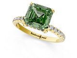 Yellow gold Fancy Green Asscher Cut Diamond Solitaire Ring with Four-Prong Setting and Pavé Band_4