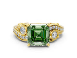 Yellow gold Fancy Green Asscher Cut Diamond Solitaire Ring with Milgrain Pavé Band and Four-Prong Setting_17