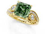 Yellow gold Fancy Green Asscher Cut Diamond Solitaire Ring with Milgrain Pavé Band and Four-Prong Setting_18