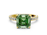 Yellow gold Fancy Green Asscher Cut Diamond Solitaire Ring with Pavé Band and Four-Prong Setting_49